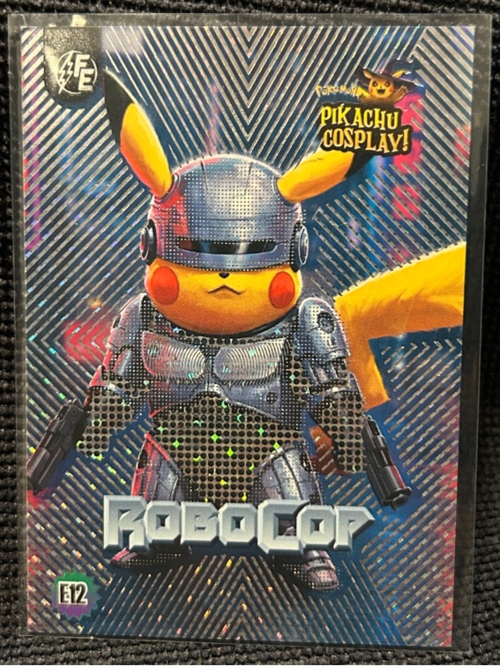 Pokemon Pikachu Cosplay Robocop Holographic Card - Yellow, Silver, Black